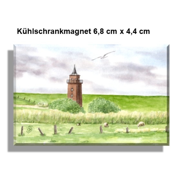 Kühlschrankmagnet  Aquarell Kunst Druck Kunstdruck Strandkorb Sonnenuntergang Dänemark Nordsee Dagebüll Leuchtturm mit Schafe - DB2